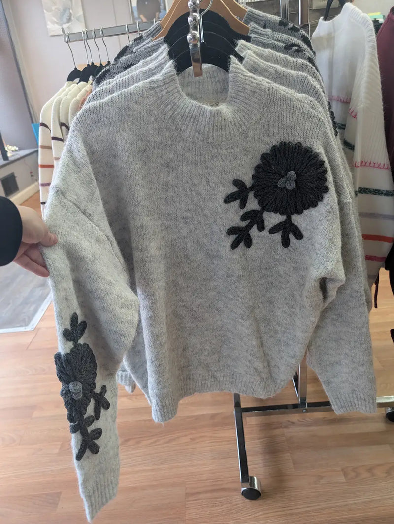 Grey Floral Sweater