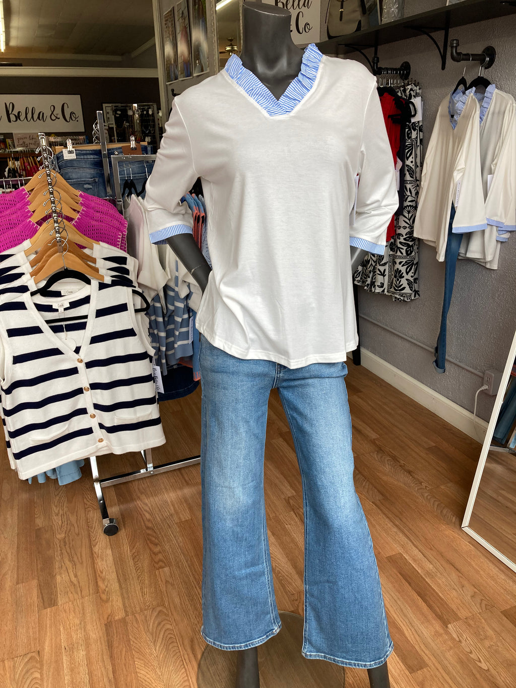 Striped Ruffle White Shirt - Bria Bella & Co.