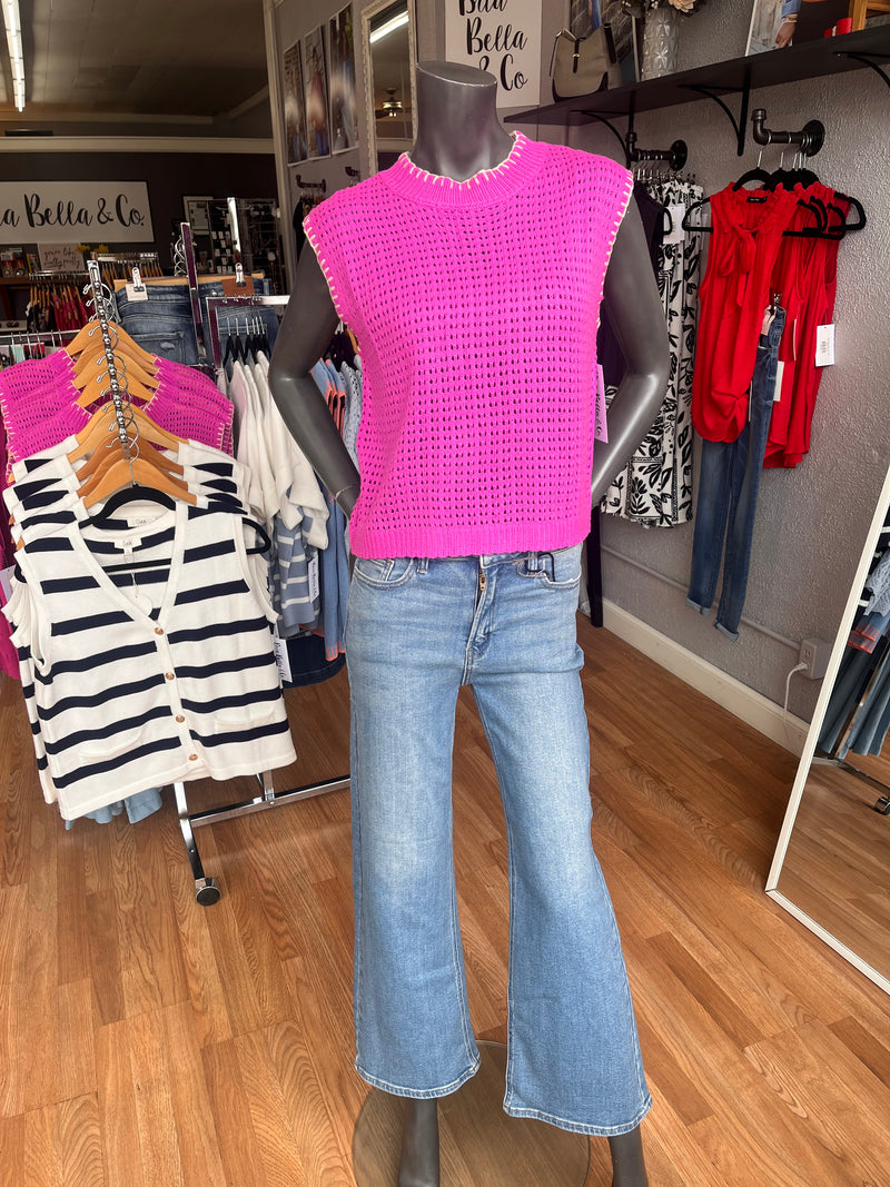 Pink Crochet Tan Detail Top - Bria Bella & Co.